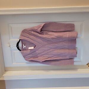 Loft pink cable vneck sweater small